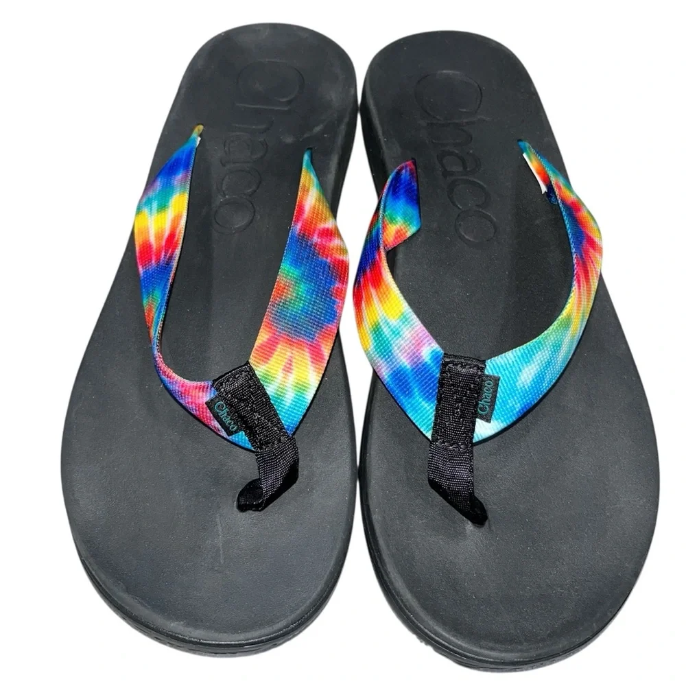 NEW Chaco Men’s Chillos Rainbow Tie Dye Flip Flop Thong Sandals Shoes size 11